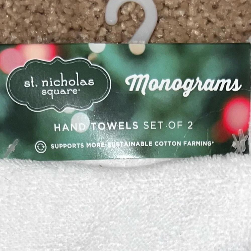St. Nicholas Square Monogrammed “M” Hand Towels NWT